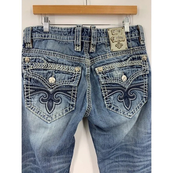 Rock Revival Men's Ethan Destroyed Distressed Slim Straight Leg Jeans Size 32x29 - Picture 6 of 16